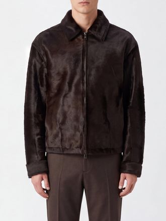 Giorgio Brato Short Calfskin Leather Coat with Fur Collar and Zip