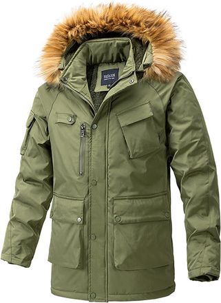 Generic Winter Jackets for Men Heavy Weight Hooded Parka Jacket Waterproof Outdoor Quilted Insulated Padded Coats with Pockets