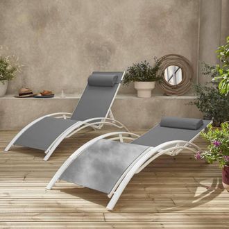 Sweeek Set Of 2 Aluminium & Textilene Sun Loungers 4 Reclining Positions in Black