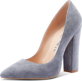 Castamere Womens Sky Block Heel Pumps Pointed Toe Slip-On Court Shoes 4.7 Inch Heeled Gray Suede Pumps UK 5.5