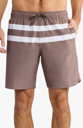 Fair Harbor The Anchor Swim Trunks in Brown Stone Stripe at Nordstrom, Size Xx-Large