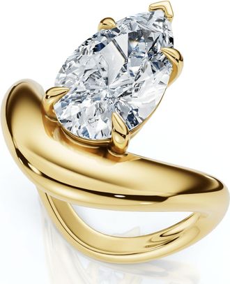 Pompeii3 Certified 2Ct Minali Curved Pear Diamond Engagement Ring 14k Gold/Pt Lab Grown