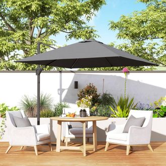 OUTSUNNY Square Cantilever Roma Parasol 360 Degree Rotation Crank, Dark Grey