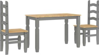 vidaXL Juego De Comedor Panama 3 Pzas Madera Maciza De Pino Gris Vidaxl