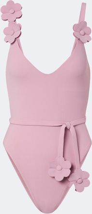 Karla Colletto Juliet belted floral-appliqu&eacute; swimsuit