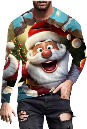 Generic Mens Christmas Sweatshirt Christmas Tree Printed Jumper Ugly Long Sleeve Pullover Xmas Funny Mens Blouse Novelty Crewneck Tops Christmas Casual Shirt 