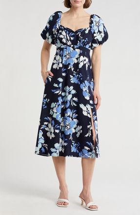 Ellen Tracy Floral Balloon Sleeve Maxi Dress in Navy Bouquet at Nordstrom Rack, Size Medium