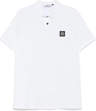 Stone Island Wit Slim-Fit Polo Shirt met Logo Patch - Heren - Polos - Wit - 2XL - Katoen - Tops