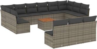 vidaXL Set De Sof&aacute;s De Jard&iacute;n 14 Pzas Con Cojines Rat&aacute;n Sint&eacute;tico Gris Vidaxl