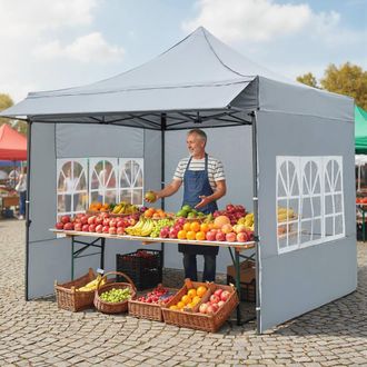 Costway Costway 10 x 10 Pop Up Canopy Tent with Wheeled Bag & 4 Sandbags in Grey