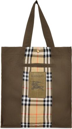 Burberry Check Trench Tote - Heren - Shoppers - Groen - ONE Size - Katoen - Tassen