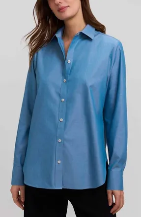 Foxcroft Meghan Solid Cotton Button-Up Shirt in Soft Indigo Blue at Nordstrom, Size Medium