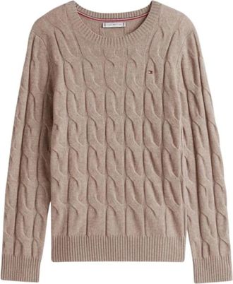 Tommy Hilfiger Truien - Dames - Ronde hals truien - Grijs - S - Leer - Truien & Vesten