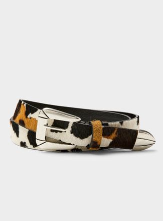Won Hundred Mens Manchester pony print fuzzy leather belt