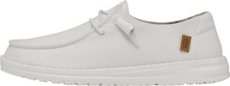 HeyDude Womens Wendy Canvas - Casual Slip-On Flat Shoes - Moccasin Style, White, 3 UK
