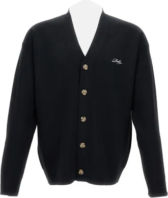 Dr&ocirc;le de Monsieur Wool Cardigan with V-Neck and Embroidered Logo
