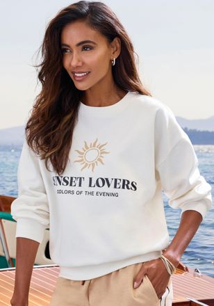 H.I.S Sweatshirt H.I.S, Damen, Gr. 32/34, creme, Sweatware, Obermaterial: 60% Baumwolle, 40% Polyester, unifarben, bequem h&uuml;ftlang, Rundhals, Rippb&uuml;ndchen, 