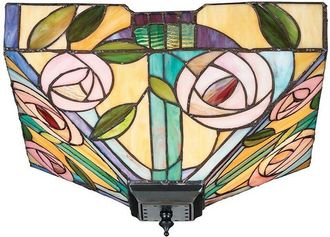 Loops Tiffany Glass Semi Flush Ceiling Light Pink Rose Inverted Square Shade i00063