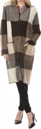 Joseph Ribkoff Checkered Feather Yarn Coat In Mocha/multi