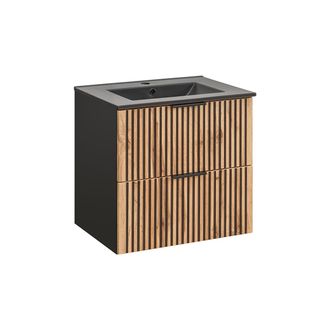 AC-D&eacute;co Mueble Lavabo Individual Encastrado 60cm Gaia Madera Y Negro - Lavabo Negro