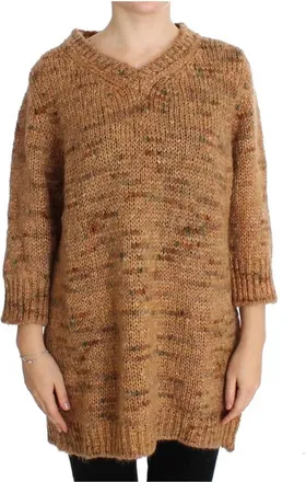 Pink Memories Oversize V-Neck Sweater Bruin Wol - Dames - V-hals truien - Bruin - M - Wol - Truien & Vesten