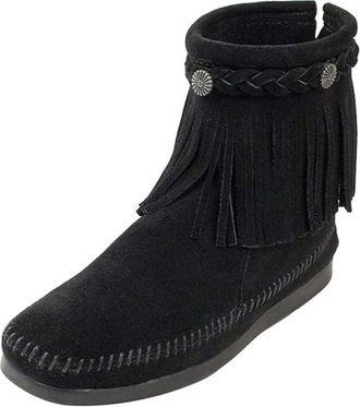 Minnetonka womens HI TOP BACK ZIP BOOT Hi-top Back Zip Boot Black Size: 5.5