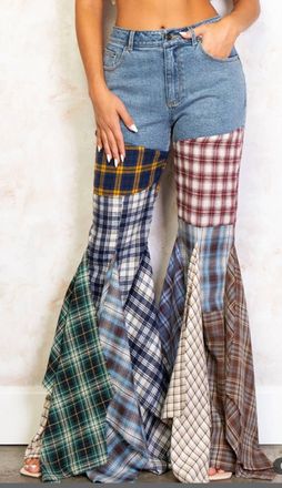 Rehab Plaid Me To My Patchwork Jeans In Multicolor