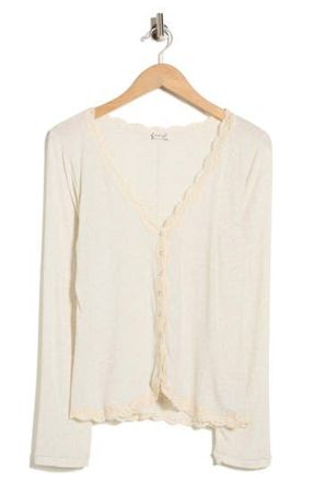 Free People Big Love Lace Trim Knit Button-Up Top in Oatmeal Heather at Nordstrom Rack, Size Large