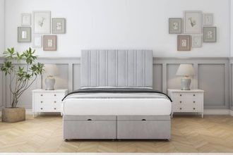 Comfort Beds Lorenzo Naples Ottoman Bed Base-26 Strutted Headboard in Silver | Size: Small Single
