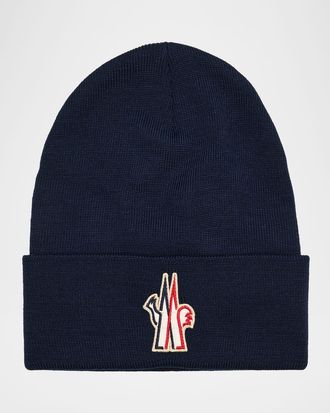Moncler Mens Wool Logo-Patch Beanie