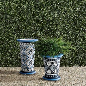 Frontgate Set of 2 Bronte Tile Handpainted Planters - Set | 20 & 30 - Frontgate