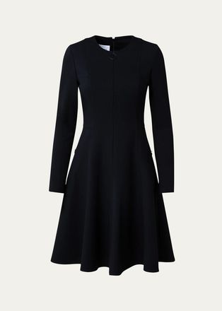 Akris Long-Sleeve Cotton Jersey Zip Front Mini Day Dress