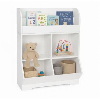 Relaxdays Relaxdays childrens bookshelf with 2 book shelves, 4 compartments, HxWxD: 89.5 x 67 x 30 cm, toy storage, white