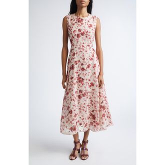 Max Mara Alibi Floral Canvas Midi Dress in Tangerine at Nordstrom, Size 10