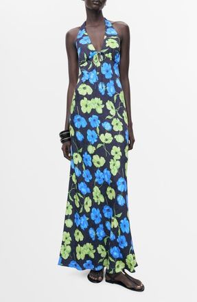 Mango Floral Halter Maxi Dress in Black at Nordstrom, Size 10