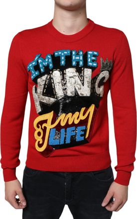 Dolce & Gabbana Mens King Of My Life Crewneck Sweater - Red Wool - Size EU 44 (Mens)
