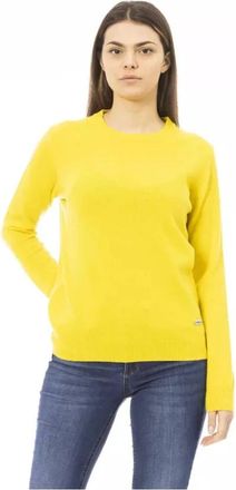 Baldinini Gele Wol Crewneck Sweater - Dames - Ronde hals truien - Geel - S - Wol - Truien & Vesten