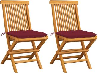 vidaXL Vidaxl - Sillas De Jard&iacute;n 2 Uds Madera De Teca Con Cojines Rojo Tinto