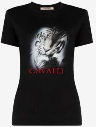 Roberto Cavalli Tiger Logo Cotton T-Shirt, Size X-Small