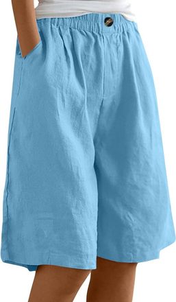 Generic Women Shorts,Cotton Linen Shorts for Women UK Summer Knee Length Beach Bermuda Shorts Ladies Loose Casual Drawstring Capri Pants Comfy Lounge Cropped 