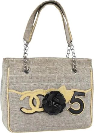 Chanel Pre-owned Vintage Canvas Tote Bag - Dames - Vintage Shopper - Grijs - ONE Size - Vintage