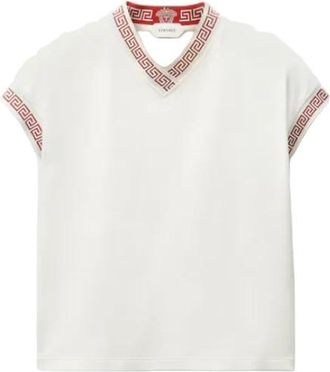 Versace Jacquard Stretch Katoen-Jersey T-shirt - Dames - T-shirts - Wit - L - Katoen - Tops