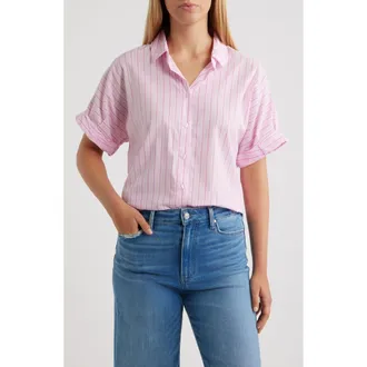 Beach Lunch Lounge Chase Cotton & Modal Button-Up Shirt in Cherry Bloom at Nordstrom, Size X-Small