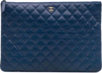 Chanel Pre-owned Clutches, female, Blue, Size: ONE SIZE Pre-owned Quilted Pouch