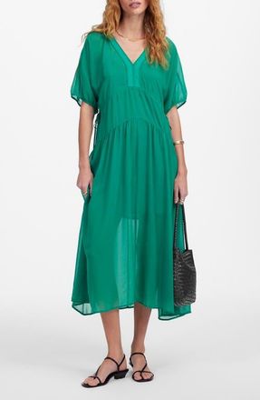 Madewell Sheer V-Neck Dolman Sleeve Maxi Dress in Verdant Green at Nordstrom, Size Xx-Large