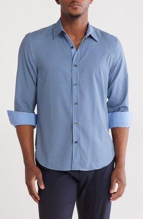 ConStruct Slim Fit Gingham 4-Way-Stretch Button-Up Shirt in Navy at Nordstrom Rack, Size X-Large