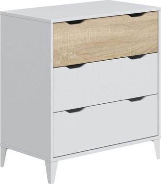 Home Heavenly Cómoda Noive - 3 cajones en diseño compacto y moderno, con patas altas y gran capacidad de almacenaje. Color: Roble - Blanco - Home Heavenly