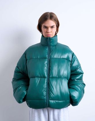 Topshop Piumino taglio medio color verde-azzurro lucido