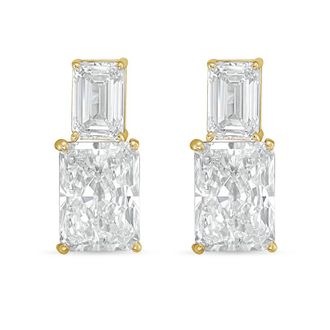 Diana M. Jewels 14kt yellow gold 10cts lab grown emerald and radiant cut diamond earrings