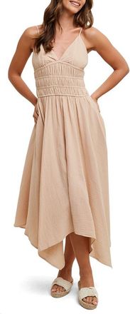 Wishlist Smocked Handkerchief Hem Midi Dress in Natural at Nordstrom Rack, Size Medium